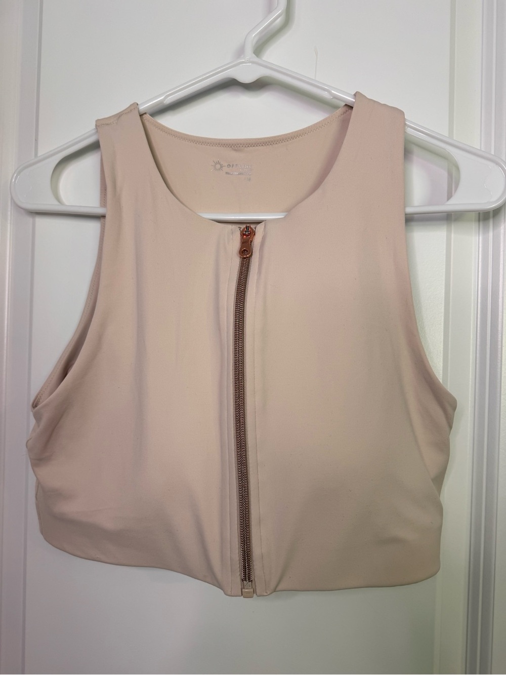 American Eagle Outfitters Nude Blush Zip-Front Crop Tank